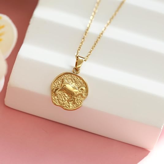 14k Gold-plated Necklace for Women Zodiac Necklaces with Stainless Steel Cable Chain - Aries Necklace for men