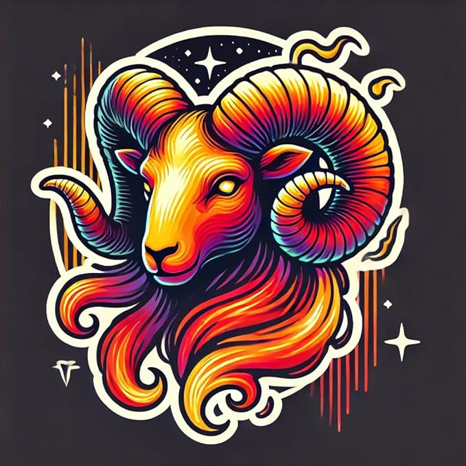 Fiery Aries Zodiac Ram Sticker for Laptop, Wall, Car, Window, Waterproof Decal for Trucks and Water Bottles – Celestial Flame Design (6) - Aries Sticker for men