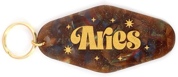 Astrological Leo Zodiac Sign Acrylic Keychain with Gold Stars - Aries Ring for men