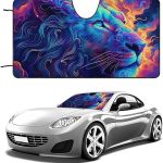 Colorful Starry Sky Lion Windshield Sun Shade Foldable Reflective Sun Shade Blocks UV Rays,Car Interior Accessories - Aries Car Ornament for men