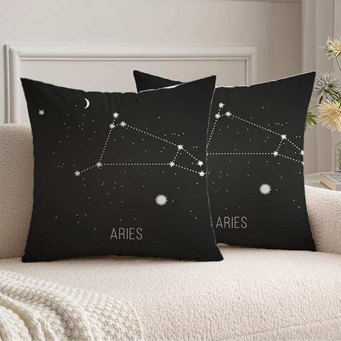 Pack of 2 Velvet Square Pillow Covers 20 x 20Board Stars Astrology Wisdom Sign Aries On Inspirational Magic Chalkboard Abstract Signs Symbols Farmhouse Boho Pillow Covers for Sofa Couch Home Décor - Aries Pillow for men