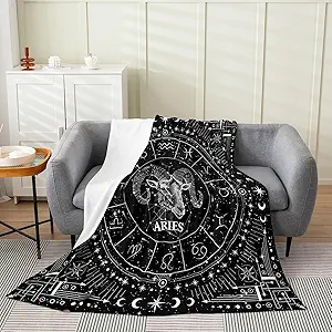 Feelyou Aries Blanket 40"x50" Zodiac Plush Throw Blanket, for Sofa Couch Kids Boys Girls Decor Psychedelic Flannel Fleece Blanket Twelve Constellations Black Bedroom - Aries Blanket for men