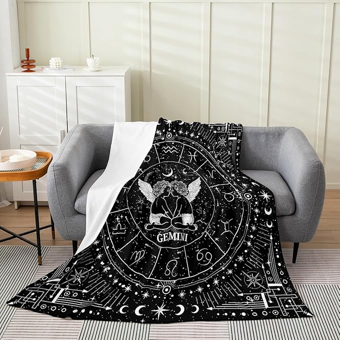 Feelyou Gemini Blanket Throw 50"x60" Astrology Plush Throw Blanket, for Sofa Couch Kids Boys Girls Decor Twelve Constellations Flannel Fleece Blanket Zodiac Psychedelic Bedroom - Gemini Blanket for men