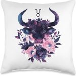 Floral Zodiac Sign Taurus Personality Astrology Lovers Throw Pillow - Taurus Pillow for men