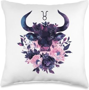 Floral Zodiac Sign Taurus Personality Astrology Lovers Throw Pillow - Taurus Pillow for men