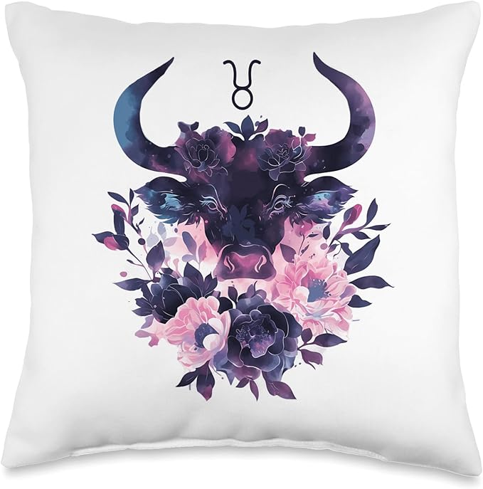 Floral Zodiac Sign Taurus Personality Astrology Lovers Throw Pillow - Taurus Pillow for men