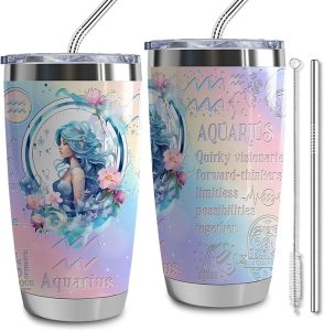 Aquarius Gifts for Women Girls,12 Zodiac Constellation Tumbler,20 oz Stainless Steel Insulated Tumblers with Lid,Birthday Christmas Gifts for Daughter Sisters (Aquarius) - Aquarius Mug for men