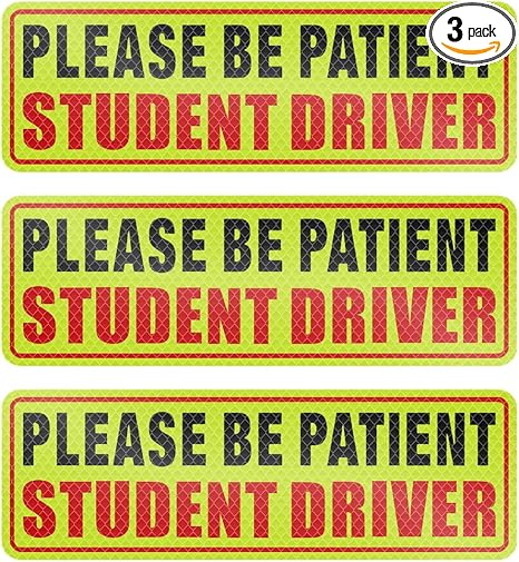 3PCS Student Driver Magnet for Car, 3.75" x 9.2" Reusable Movable Reflective Safety Warning Signs, Please Be Patient Student New Driver Sticker, Magnetic Bumper Sticker for New Driver (Style 1) - Aries Sticker for men