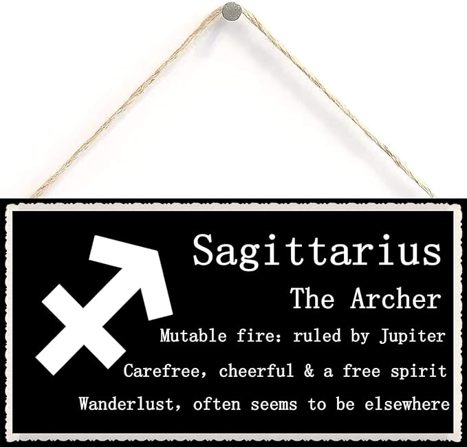 Decorative Wood Sign Home Decor,Wall Art Sagittarius The Archer - Beautiful Spiritual Gift Astrology Sign of The Zodiac Plaque 6 inch by 12 inch Hanging Sign - Sagittarius Home Decor for men