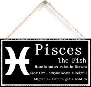 Decorative Wood Sign Home Decor,Pisces The Fish - Beautiful Spiritual Gift Astrology Sign of The Zodiac Plaque 6 inch by 12 inch Hanging Sign,Wall Art - Pisces Home Decor for men