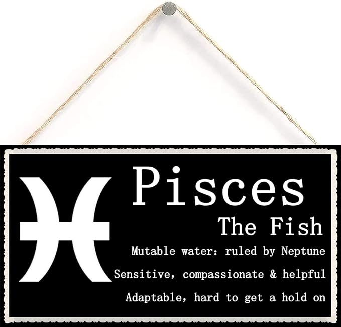 Decorative Wood Sign Home Decor,Pisces The Fish - Beautiful Spiritual Gift Astrology Sign of The Zodiac Plaque 6 inch by 12 inch Hanging Sign,Wall Art - Pisces Home Decor for men