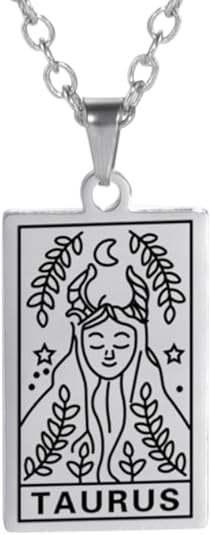 Stainless Steel Leo Zodiac Sign Tarot Card Style Pendant, Astrology Tag Necklace - Taurus Products for men