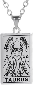 Stainless Steel Leo Zodiac Sign Tarot Card Style Pendant, Astrology Tag Necklace - TAURUS, Rosegold.16 - Taurus Products for men