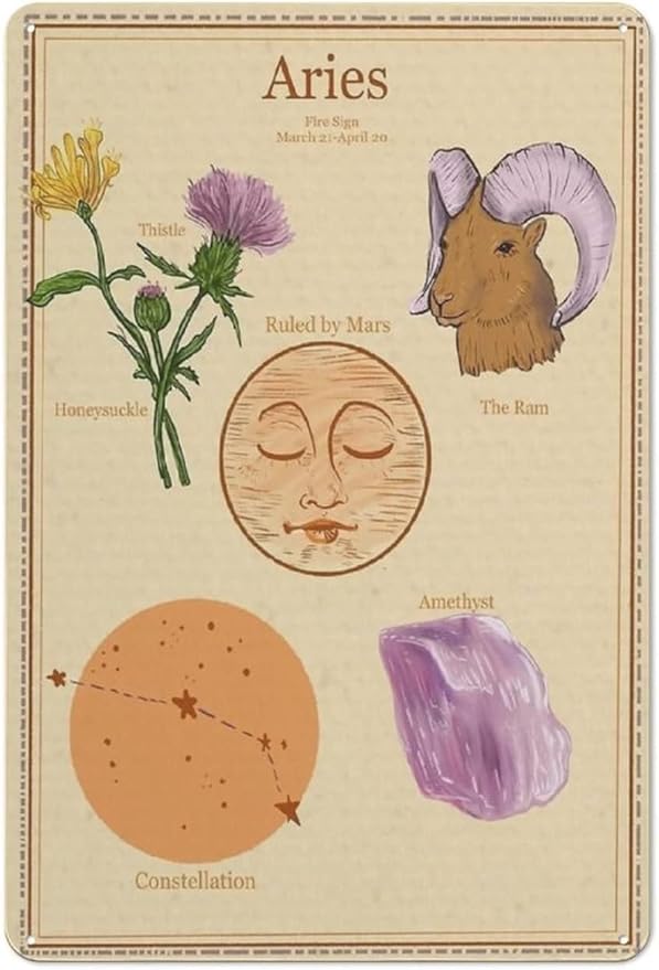 Aquarius Fire Sign, Aries Knowledge Poster, All About Aries, Aries Lucky Things, Zodiac Signs Knowledge,Gift to Parents, Metal Sign Tin,Wall Art, Metal Tin Sign 12 X 8 Inch - Aries Poster for men