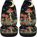 BIGCARJOB Mushroom Print Car Seat Cover Set for Front Seat Only,Moon Star Mushroom Print Auto Front Seat Protector Full Set Car Interior Accessories,Universal Fit - Aries Car Seat Cover for men