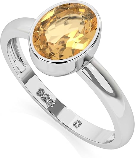 Natural Gemstone Solitaire Rings for Women in Sterling Silver, Birthstone Jewelry Gifts for Her Birthday, Anniversary, Christmas (Bezel-Set, Oval/Pear/Round) - Aries Ring for men