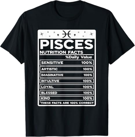 Fun Zodiac Nutrition Value Apparel For Men & Women - Pisces T-Shirt for men