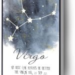 Virgo Canvas Print Watercolor Virgo Constellation Quote Poster Zodiac Astrology Wall Art Ready To Hang For Living Room Bedroom Office School Artwork Wall Decor(Wood Framed 12 X 18) - Virgo Poster for men