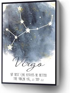 Virgo Canvas Print Watercolor Virgo Constellation Quote Poster Zodiac Astrology Wall Art Ready To Hang For Living Room Bedroom Office School Artwork Wall Decor(Wood Framed 12 X 18) - Virgo Poster for men