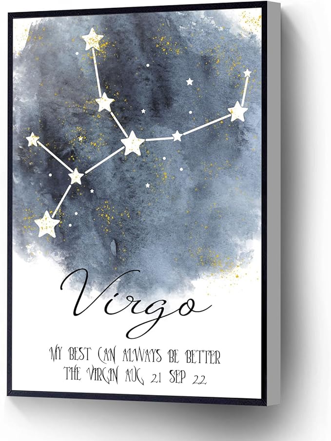 Virgo Canvas Print Watercolor Virgo Constellation Quote Poster Zodiac Astrology Wall Art Ready To Hang For Living Room Bedroom Office School Artwork Wall Decor(Wood Framed 12 X 18) - Virgo Poster for men