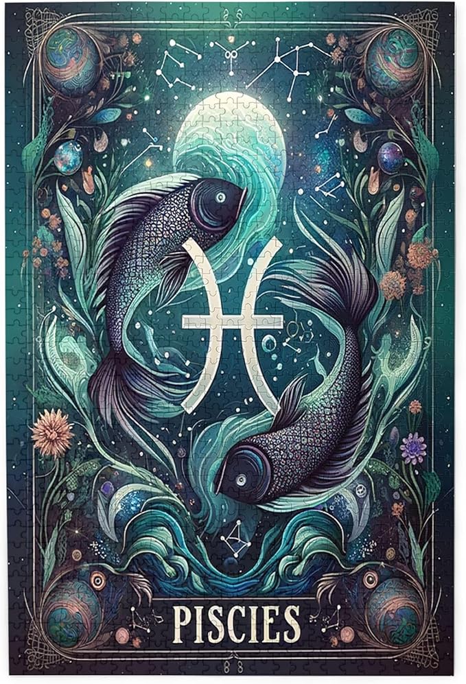 Pisces of The Zodiac Signs 1000 Piece Charm Jigsaw Puzzles,Wonderful Imagination,Impossible Hard Difficult Challenging Puzzles for Adults,Adults Wooden Puzzle,Home Wall Decor - Pisces Home Decor for men