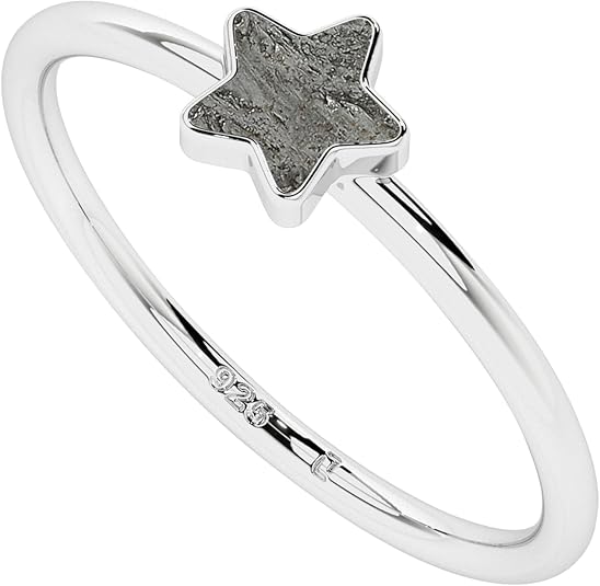 Natural Meteorite Star Shape Stackable Ring for Women in Sterling Silver, August Birthstone Jewelry Gifts for Her (Bezel-Set) - Aries Ring for men