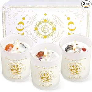 Zodiac Birthday Gifts for Women, Lavender Scented Candles for Women, Soy Candles with Healing Crystals Healing Stones, Spiritual Astrology Gifts Basket (Earth-Taurus, Virgo, Capricorn) - Taurus for men