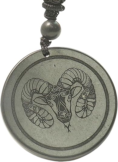 Russia Shungite Necklace, Gem Stone Zodiac Signs Protection Amule, Shungite Pendant,Crystal Protection Amulet,Women and Men Healing Crystals - Aries Necklace for men