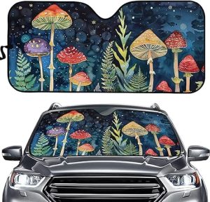 JoyLamoria Mushroom Star Car Windshield Sun Shade Universal Fit Car Sunshade-Keep Your Vehicle Cool. UV Rat and Heat Reflector - Aries Car Ornament for men