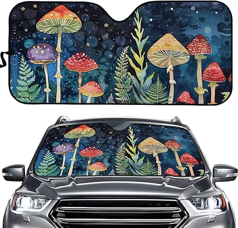 JoyLamoria Mushroom Star Car Windshield Sun Shade Universal Fit Car Sunshade-Keep Your Vehicle Cool. UV Rat and Heat Reflector - Aries Car Ornament for men
