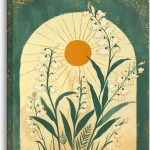 Framed Lily Of The Valley Wall Art Emerald Green Botanical Canvas Wall Decor Mystical Folk Sun Taurus Sign Flowery Spiritual Pictures Prints Posters for Living Room Office Ready To Hang 12x16in - Taurus for men