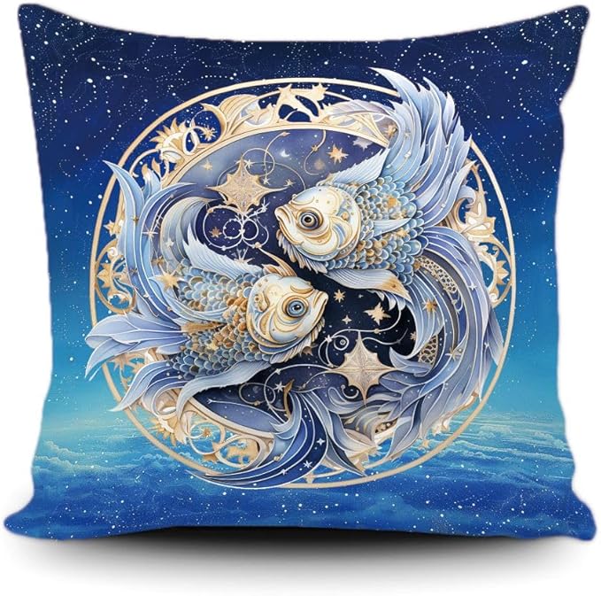 Pisces Horoscope Throw Pillow Cover Star Sign Constellation Astrology Symbol Zodiac Blue Galaxy Sky Canvas Pillow Case for Couch Sofa Home Decoration 18x18 Inch Print Double Side - Pisces Pillow for men
