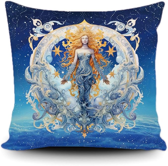 Aquarius Horoscope Throw Pillow Cover Star Sign Constellation Astrology Symbol Zodiac Blue Galaxy Sky Canvas Pillow Case for Couch Sofa Home Decoration 18x18 Inch Print Double Side - Aquarius Pillow for men