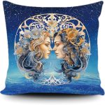 Gemini Horoscope Throw Pillow Cover Star Sign Constellation Astrology Symbol Zodiac Blue Galaxy Sky Canvas Pillow Case for Couch Sofa Home Decoration 16X16 Inch Print Double Side - Gemini Canvas for men