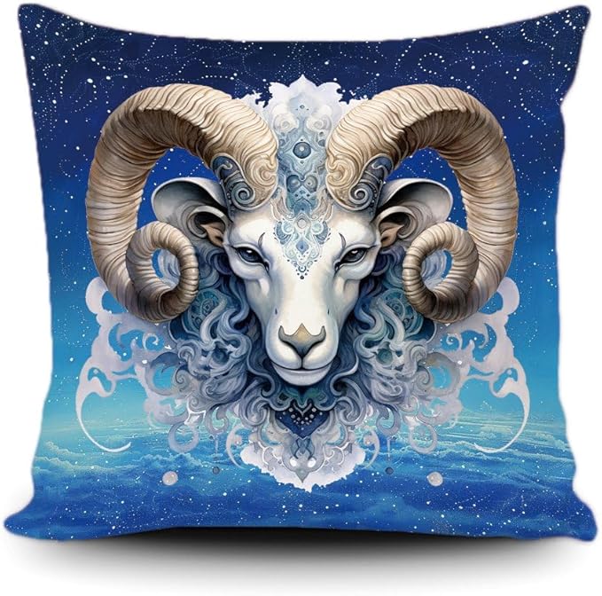 Aries Horoscope Throw Pillow Cover Star Sign Constellation Astrology Symbol Zodiac Blue Galaxy Sky Canvas Pillow Case for Couch Sofa Home Decoration 16X16 Inch Print Double Side - Aries Canvas for men