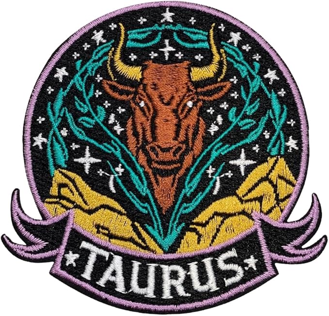 Constellation Taurus Patch – 3.35 inches, Cool Colorful Taurus Zodiac Patch – Embroidered Zodiac Iron On Patches for Backpacks - Taurus for men