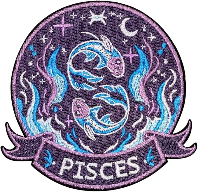 Constellation Pisces Patch – 3.35 inches, Cool Colorful Pisces Iron On Patch – Embroidered Zodiac Iron On Patches for Backpacks - Pisces for men