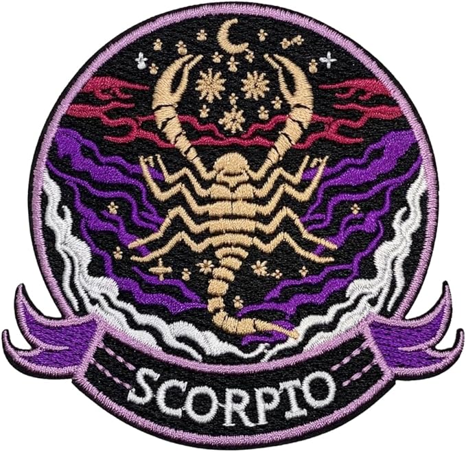 Constellation Scorpio Patch – 3.35 inches, Cool Colorful Scorpio Iron On Patch – Embroidered Zodiac Iron On Patches for Backpacks - Scorpio Sticker for men