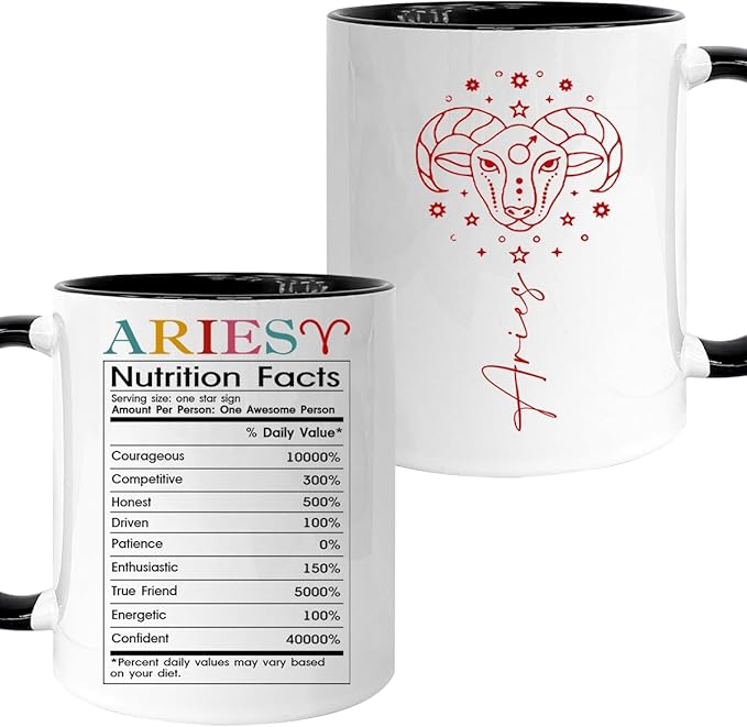 Aries Gifts For Women, Zodiac Gifts For Women, Astrology Gifts For Women Friend Bestie, Aries Cup, Aries Mug, Birthday Zodiac Gifts, Horoscope Spiritual Gifts, 11 Oz Coffee Mug with Aries Signs - Aries for men