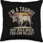 Retro Design Taurus Zodiac Sign Birthday Horoscope Astrology Throw Pillow - Taurus Pillow for men