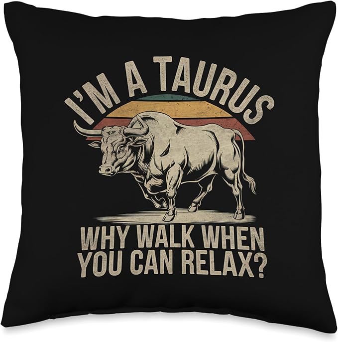 Retro Design Taurus Zodiac Sign Birthday Horoscope Astrology Throw Pillow - Taurus Pillow for men
