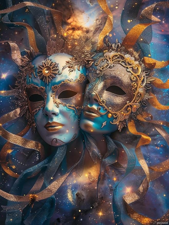 JXAVAXDE Zodiac Sign of Gemini with Masks DIY 5D Diamond Paint Kits for Adults Easy for Beginner Round Full Drill Diamond Art Painting Gems Cross Stitch Mosaic Craft for Home Decor 12x16 inch - Gemini Canvas for men