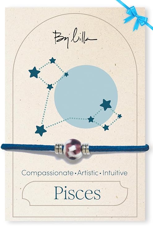 By Lilla Zodiac Bracelet Hair Ties for Women – Handmade No-Damage Hair Tie Bracelet – Boho Element Inspired Jewelry with Luxury Elastic, Gold & Silver Accents for Wrist or Ponytail (PISCES) - Pisces for men