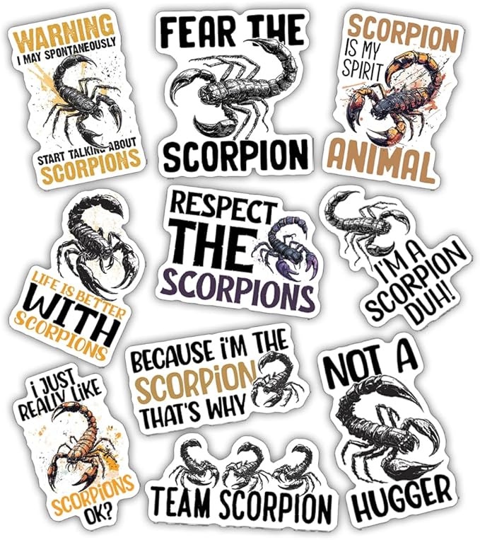 10pcs Scorpion Sticker Sheet, Cute Vinyl Decals for Scorpion Lovers, Nature Fans, Waterproof, UV-Resistant, for Laptop, Water Bottle, Notebook, Journal, Phone Case, Scrapbook - Scorpio Sticker for men