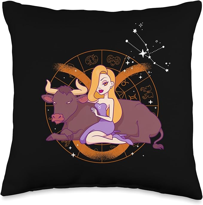 Zodiac Astrology Star Sign Taurus Girl Throw Pillow - Taurus Pillow for men