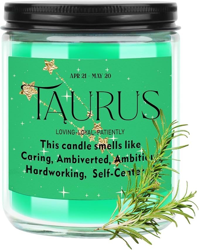 12 Constellations Scented Taurus Gift Taurus 7oz Rosemary Scented Candle Taurus Zodiac Sign Gift Inspirational Horoscope Spiritual Gift (Candle-Taurus) - Taurus for men
