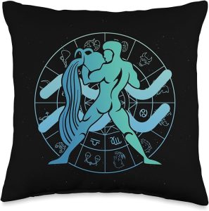 Zodiac Aquarius with Zodiac Wheel Throw Pillow - Aquarius Pillow for men
