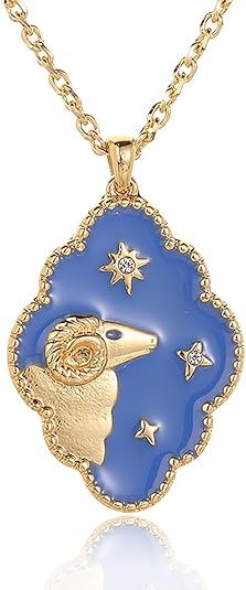 Zodiac Necklace for Women 18K Gold Astrology Jewelry Enamel Constellation Pendant CZ Pearl Jewelry Birthday Gifts for Women,Necklace for Wife Daughter Mom and Sister - Aries Necklace for men