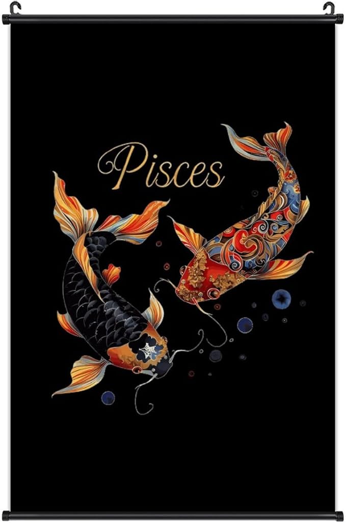 Pisces Zodiac Sign Canvas Wall Art Print Poster with Scroll Framed Ready to Hanger Decor for Bedroom Living Room Office - Pisces Canvas for men