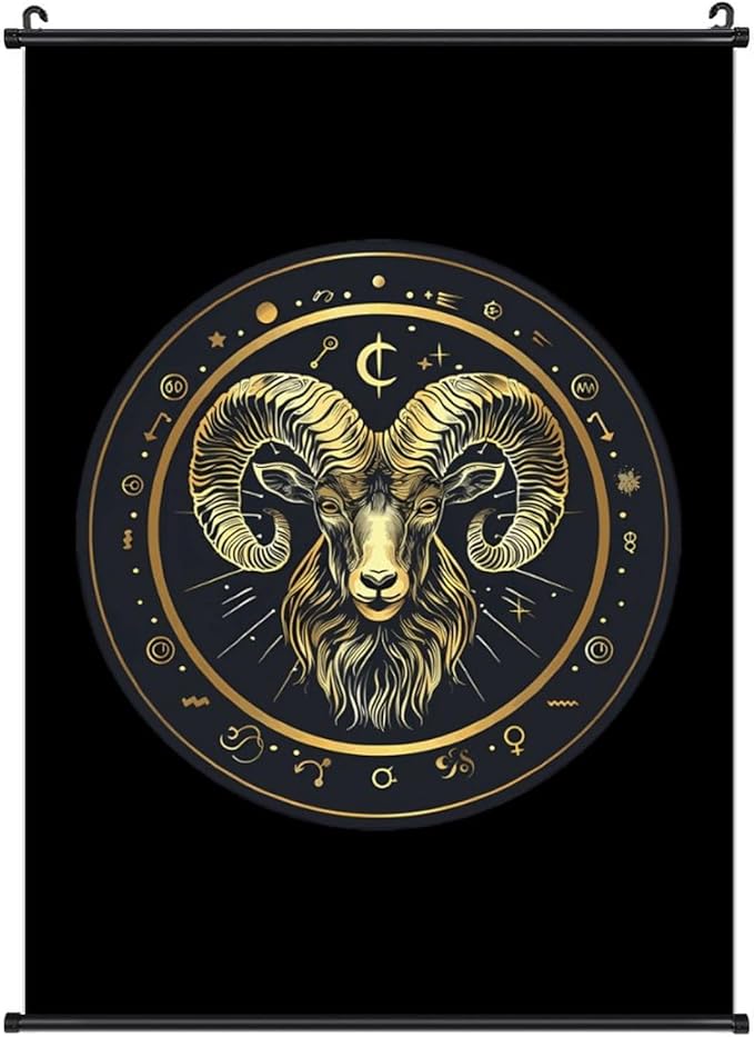 Aries Zodiac Sign Canvas Wall Art Print Poster with Scroll Framed Ready to Hanger Decor for Bedroom Living Room Office - Aries Canvas for men